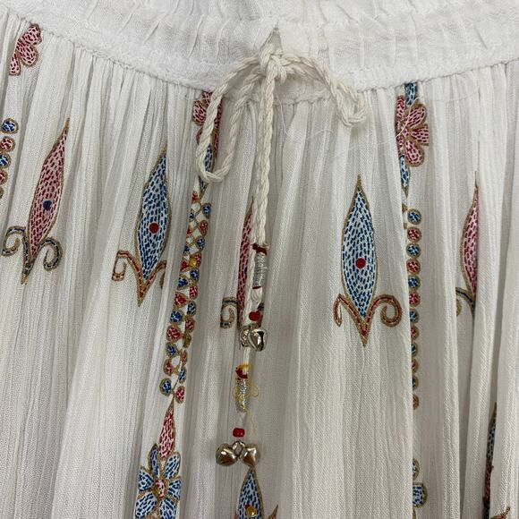 Royal Paisley Gypsy Embroidered Floral Maxi Skirt L White Boho Hippie Rhinestone - Picture 3 of 10